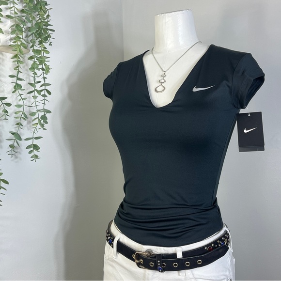 Nike Tops - 🏷️ NWT Nike Dri-FIT Black Top V-Neck Body Hugging Stretch T-Shirt XS